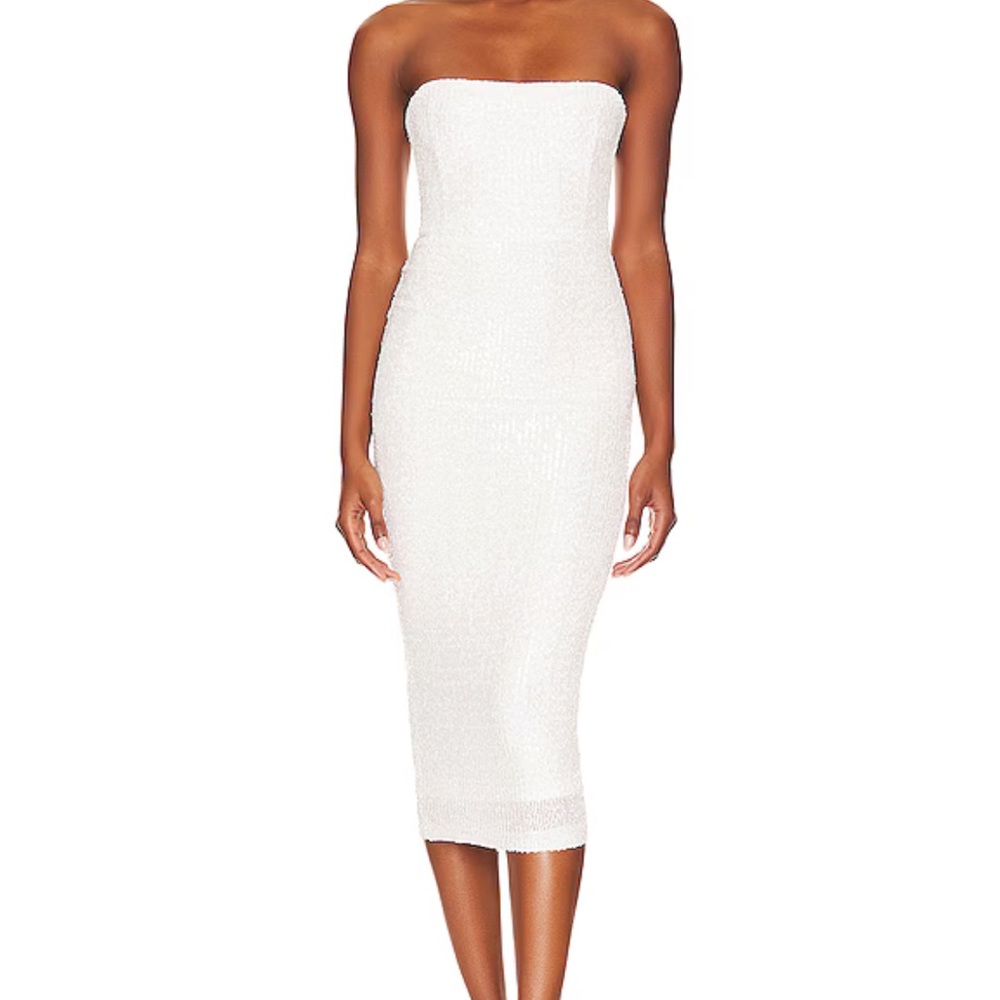 NOOKIE white sequin midi dress